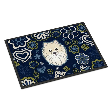 Carolines Treasures 18 x 27 in. Blue Flowers Pomeranian Indoor or Outdoor Mat BB5058MAT
